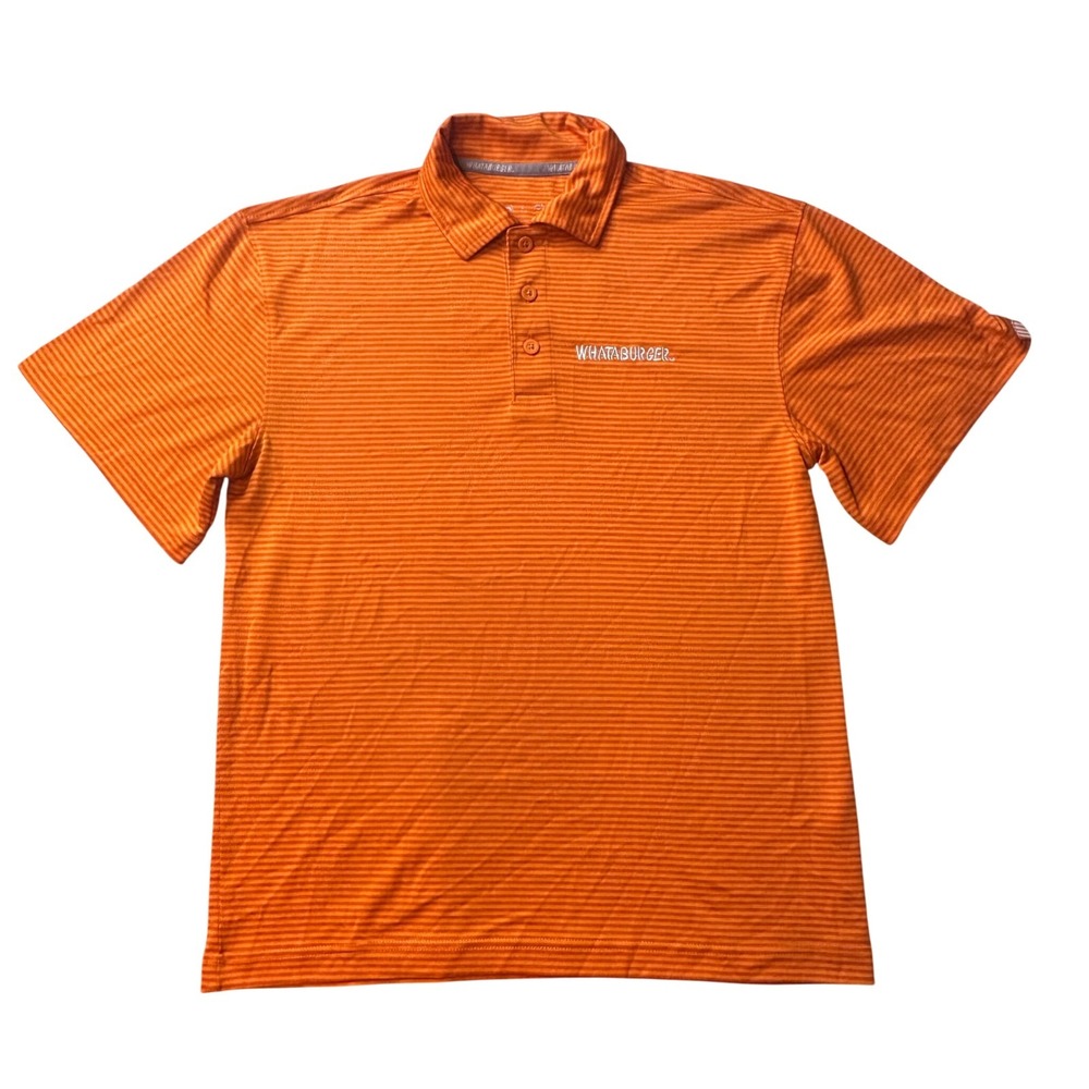 Whataburger Polo Shirt Mens Small Orange Striped Performance Golf Flying W Logo